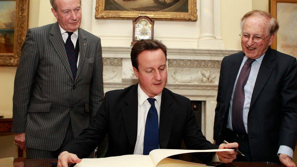 (From left) David Hunt, David Cameron and Lord Janner