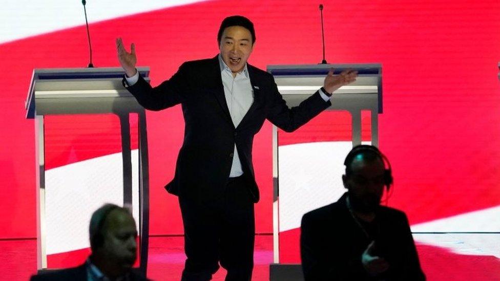 Andrew Yang during the debate in Manchester, New Hampshire. Photo: 7 February 2020