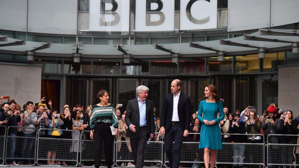 The royals with director general Tony Hall and director of BBC Children's Alice Webb