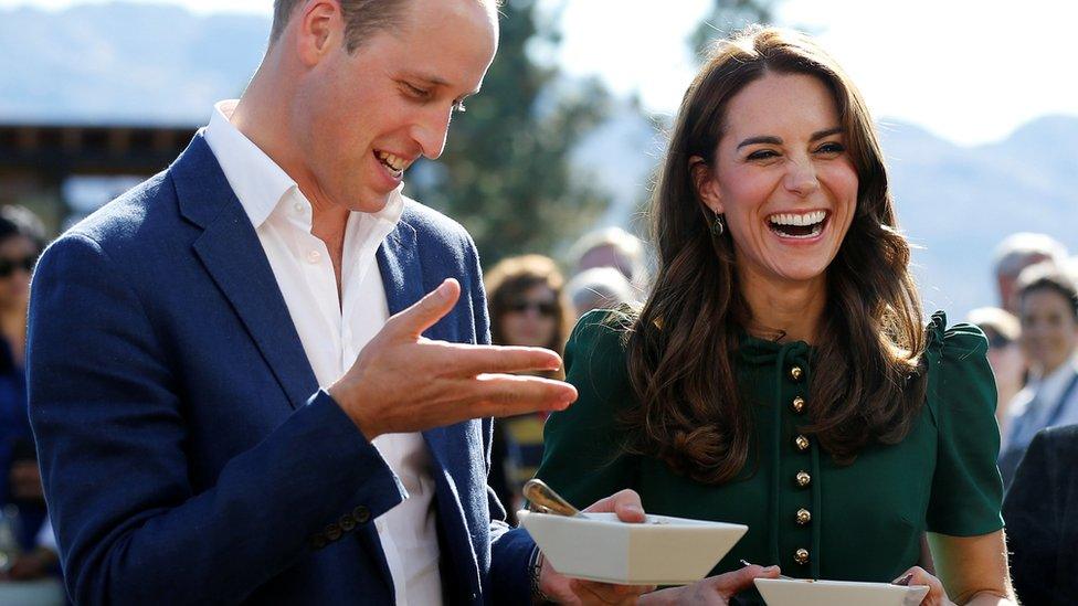 The Duke and Duchess of Cambridge try geoduck at the Taste of British Columbia food event in Kelowna, BC.