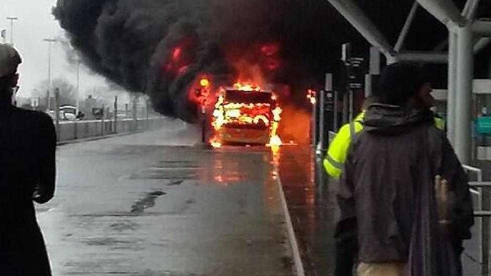 Fire on shuttle bus