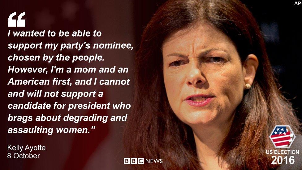 I wanted to be able to support my party's nominee, chosen by the people," she wrote. "However, I'm a mom and an American first, and I cannot and will not support a candidate for president who brags about degrading and assaulting women."