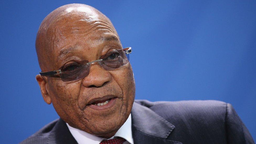 South African President Jacob Zuma and German Chancellor Angela Merkel (not pictured) speak to the media following talks at the Chancellery on November 10, 2015 in Berlin, Germany.