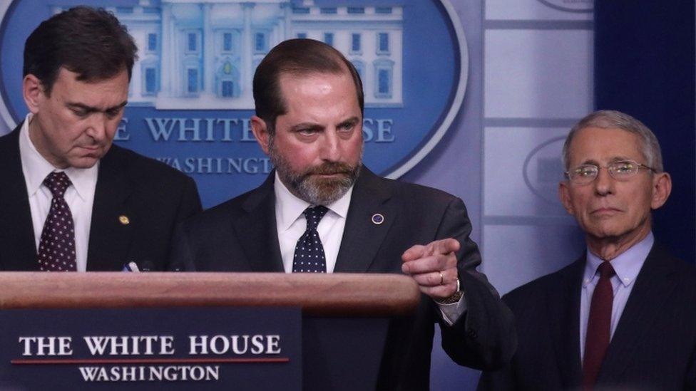 Secretary of Health and Human Services Alex Azar addresses the media. 31 Jan 2020