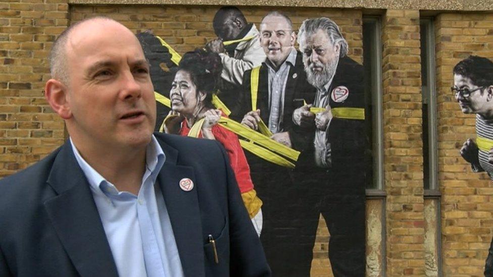 Mural in Harlow by Yola (Jola Kudela) with Robert Halfon MP