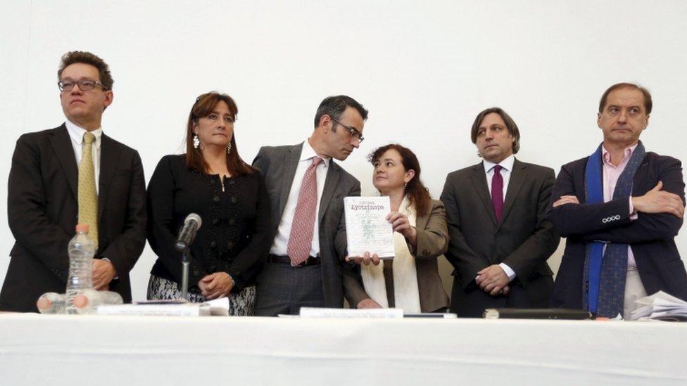 Members of the Inter-American Commission on Human Rights (IACHR) Alejandro Valencia, Angela Buitrago, James Cavallaro, IACHR President Claudia Paz, Francisco Cox and Carlos Beristain