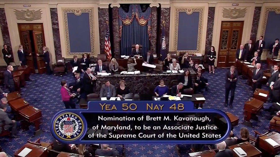 A still image taken from video of the final tally of votes by the U.S. Senate on the confirmation of Supreme Court nominee Judge Brett Kavanaugh, in Washington, U.S., October 6, 2018