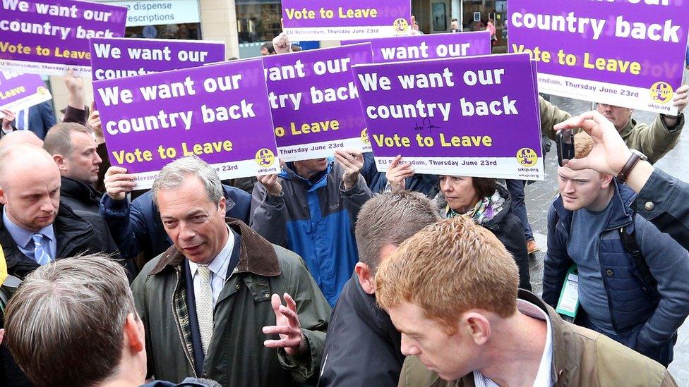 Nigel Farage campaigning for Vote Leave before the EU referendum