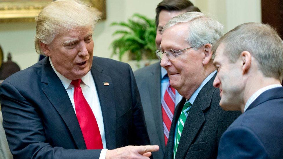 Donald Trump points at Mitch McConnell