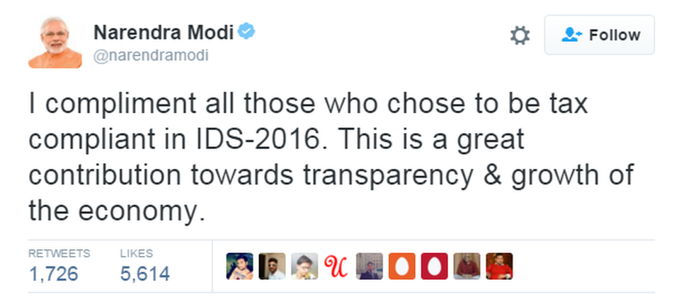 Tweet by Indian PM Narendra Modi