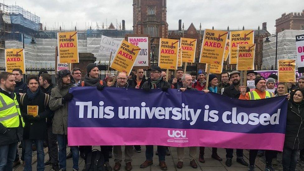 Queen's University Belfast staff on the picket line