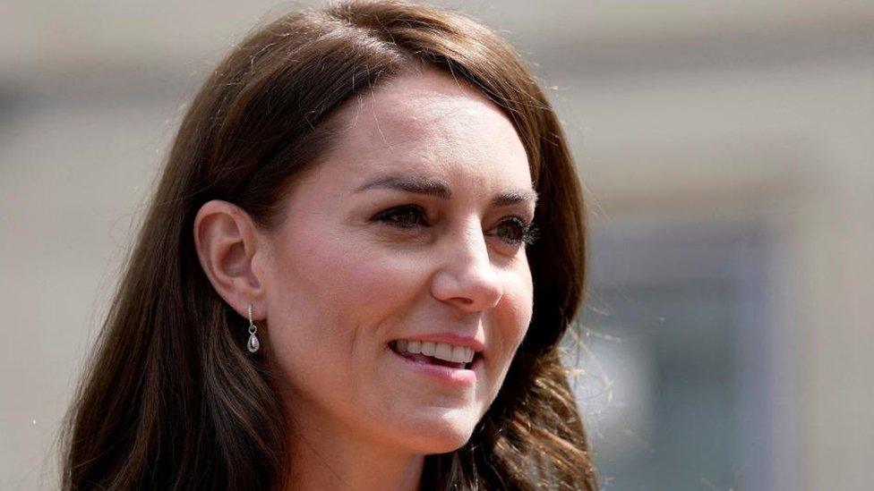 A close-up of Princess Kate mid-speech