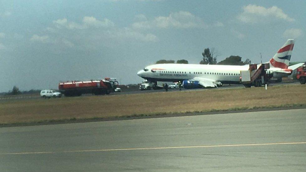 The BA plane, owned and operated by Comair, on the runway at OR Tambo International Airport