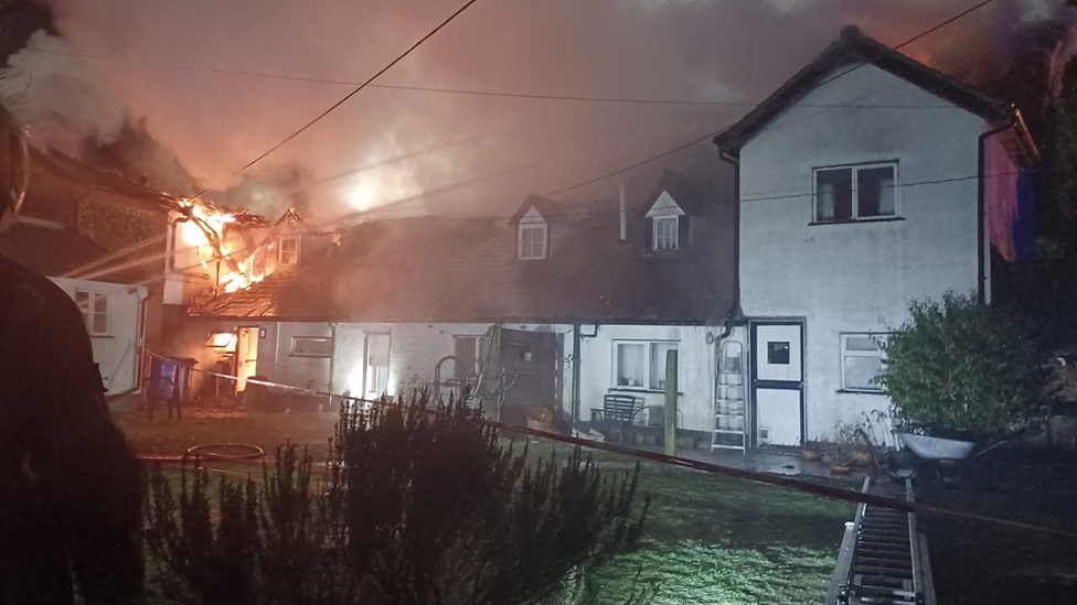 Fire at a property in Hengrave, Suffolk