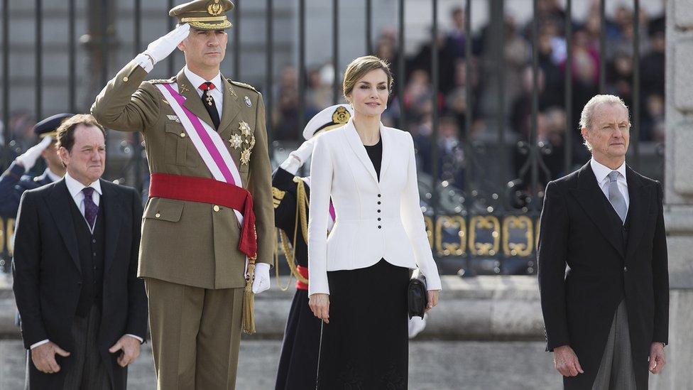 King Felipe VI of Spain and Queen Letizia of Spain attend the Pascua Militar ceremony at the Royal Palace on January 6, 2016