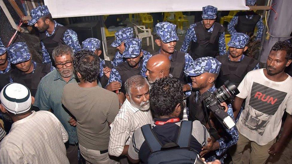 Police break up opposition celebrations of the court ruling on Friday, Male, Maldives