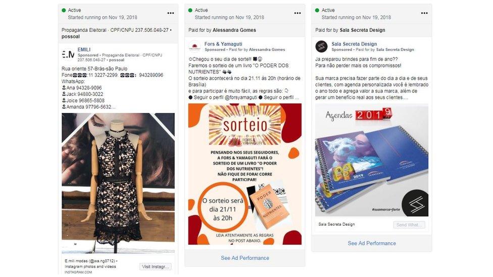 Examples of commercial adverts found in Facebook's database for political ads