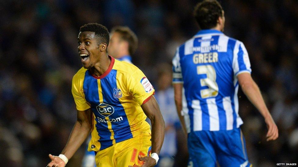 Wilfried Zaha scores against Brighton