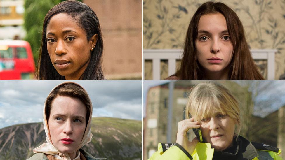 Clockwise from top left: Nikki Amuka-Bird in NW; Jodie Comer in Thirteen; Sarah Lancashire in Happy Valley; Claire Foy in The Crown