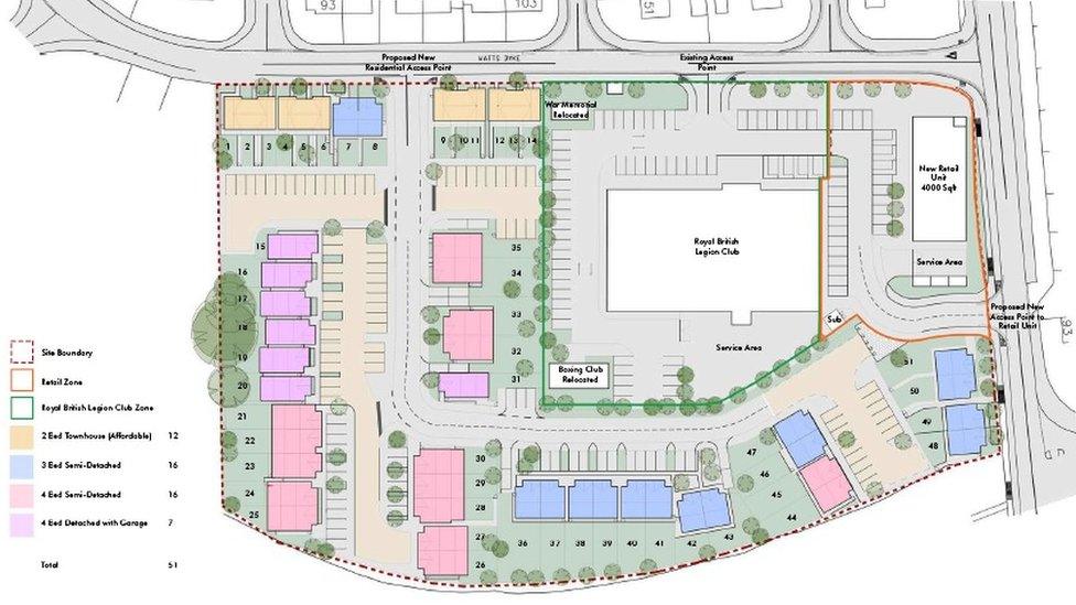 Planned housing development around the Royal British Legion club in Llay, Wrexham