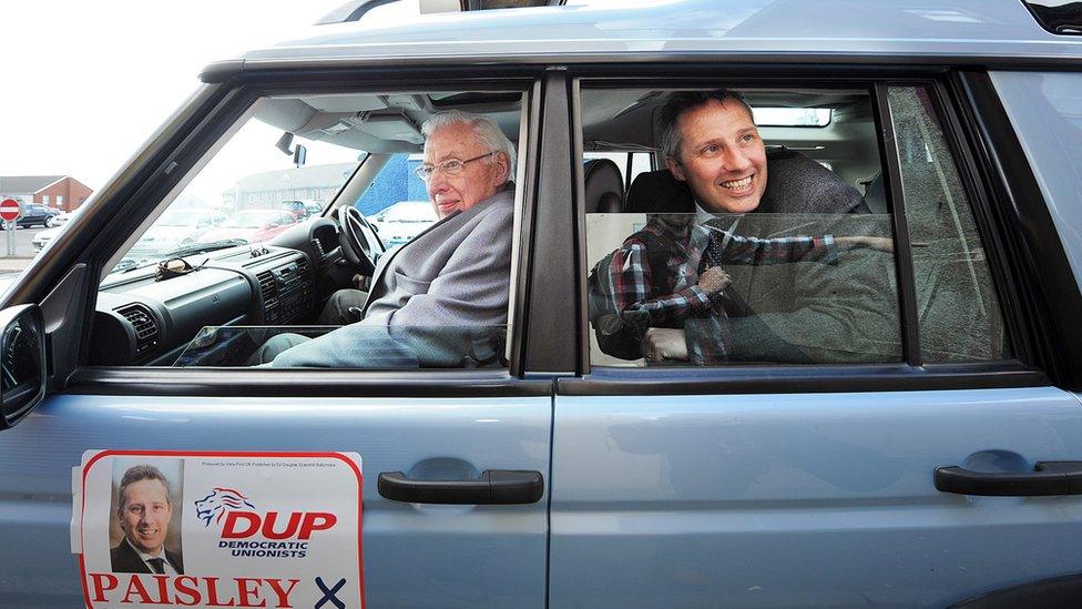 Ian Paisley Jr and Sr campaigning, file pic