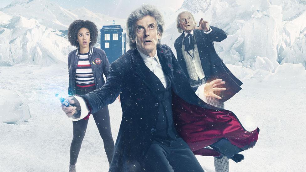 Peter Capaldi with Pearl Mackie and David Bradley in Twice Upon A Time