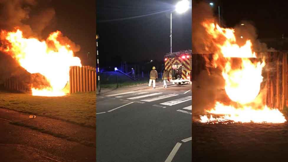 Apparatus at the Heol Las playground in Cornelly on fire