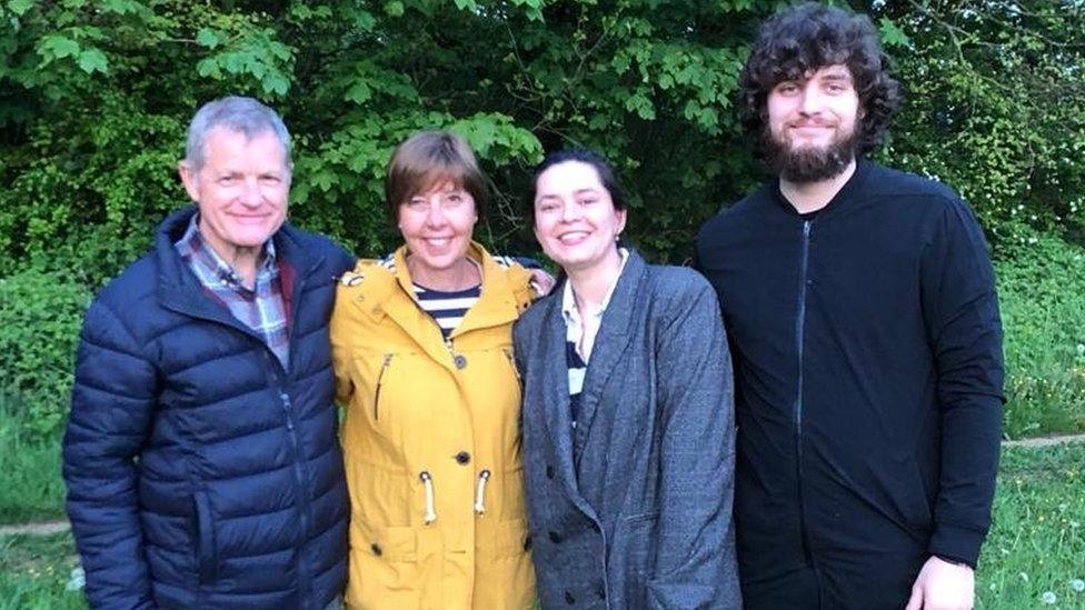 Image of Richard and Helen Green, Hanna Douza and her boyfriend Dima, standing in a grassy area