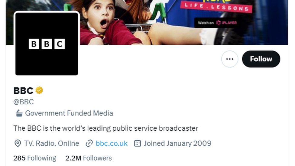 Screenshot of @BBC Twitter account