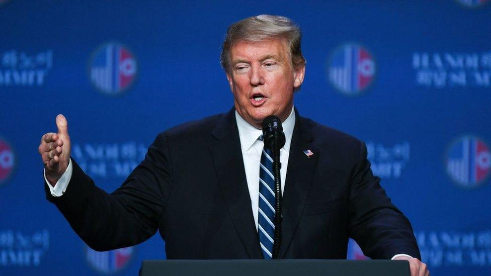 US President Donald Trump speaks during a press conference following the second US-North Korea summit in Hanoi on February 28, 2019. -