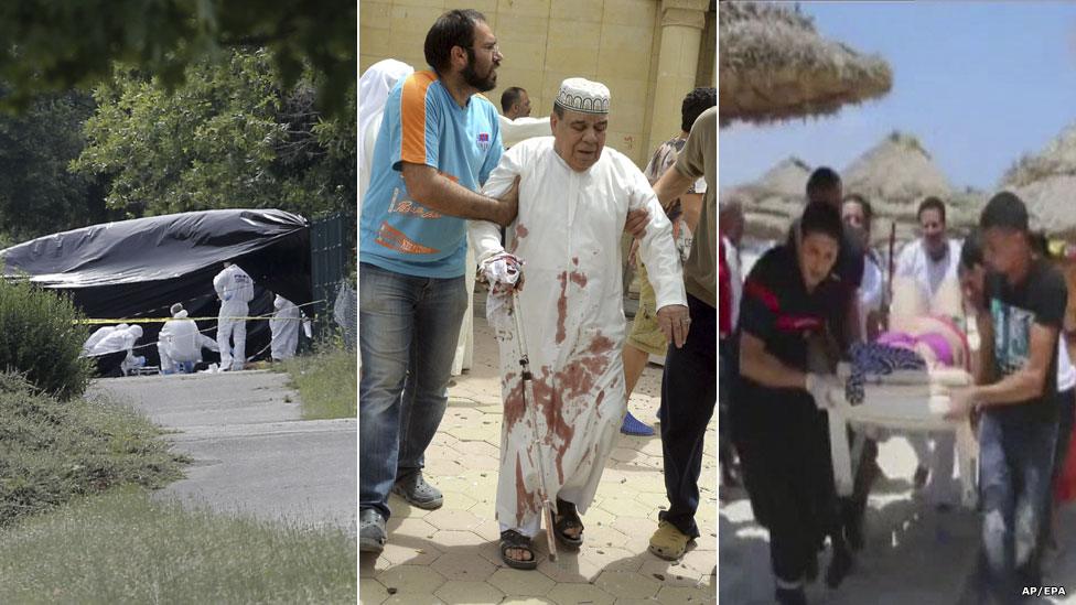 Images of three suspected terror attacks on 26 June 2015