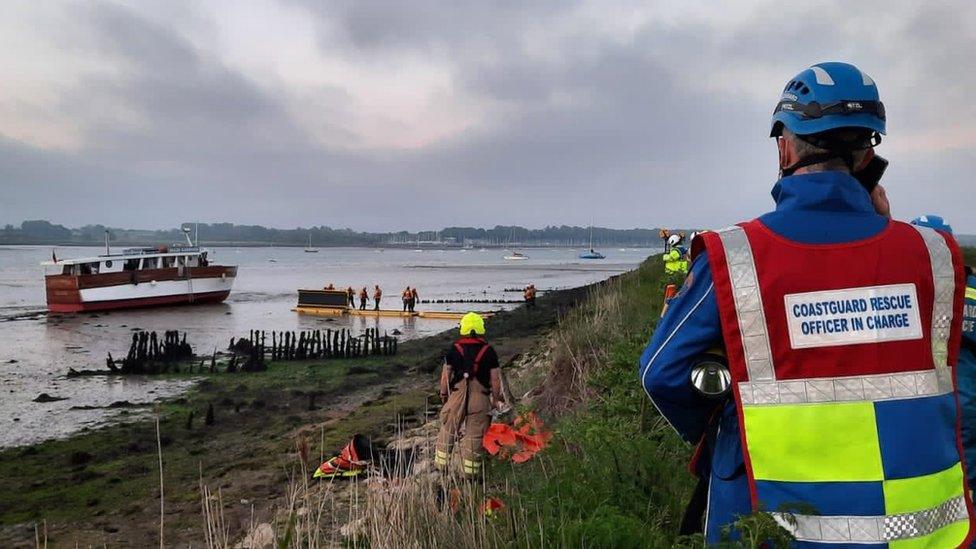 The floating restaurant that ran aground and got stuck in mud at Shotley