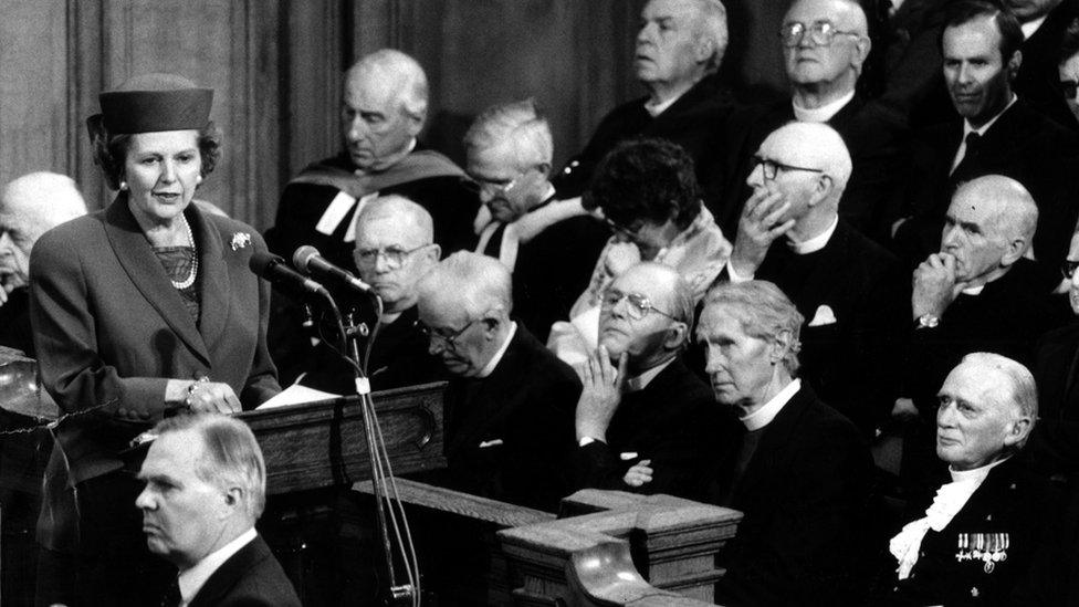 Prime Minister Margaret Thatcher addresses the General Assembley of the Church of Scotland in Edinburgh 21st May 1988. Christian Creed Speech