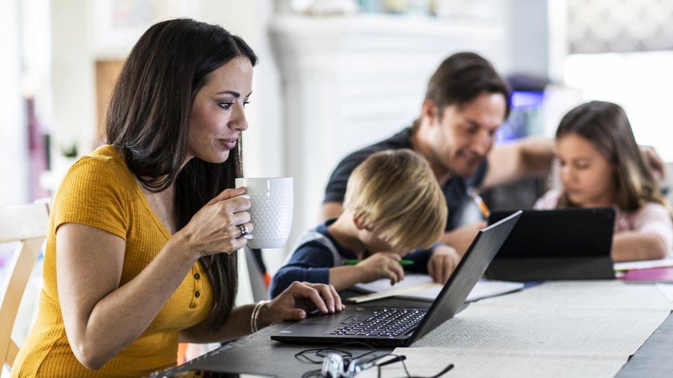 Family working from home