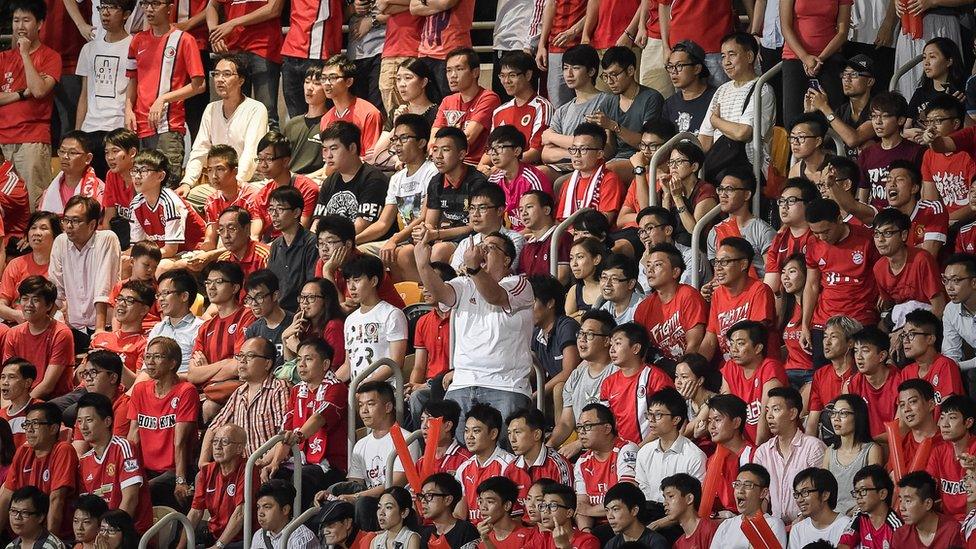 Fans at the Hong Kong v Qatar match at which there was booing