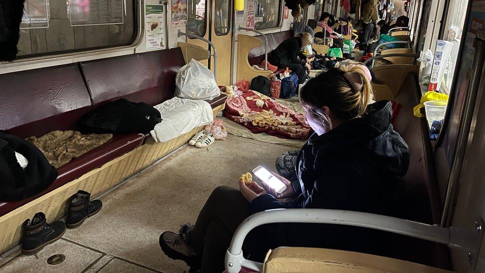 Inside a train on the metro in Kharkiv