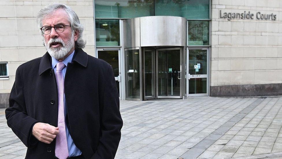 Gerry Adams outside court, 14 October 2019