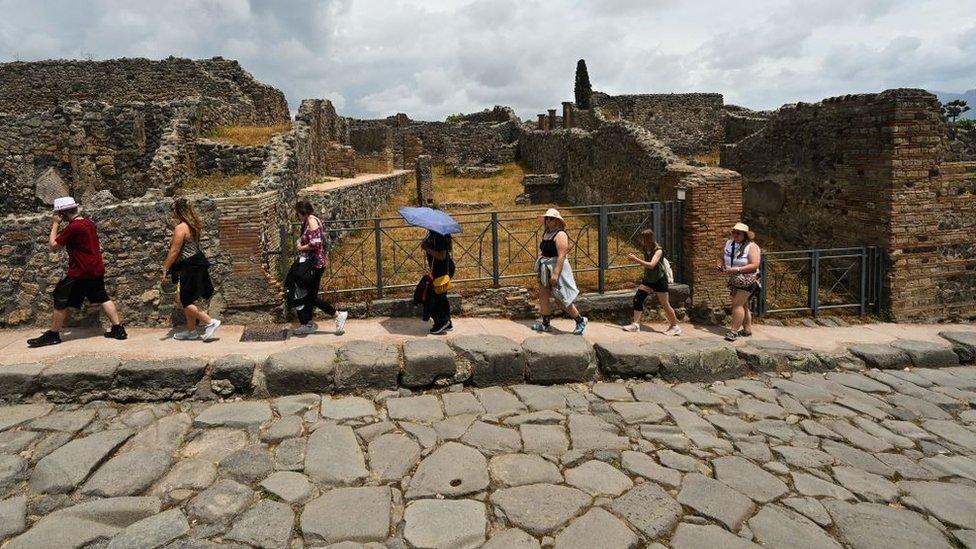 Tourists in Pompeii