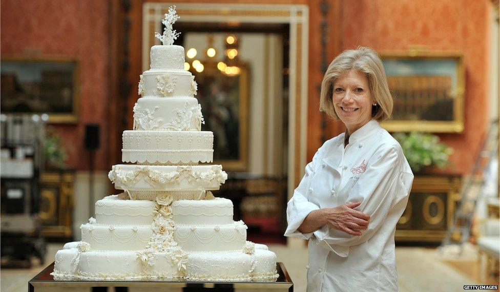 The first of the Duke and Duchesses of Cambridge's two wedding cakes.