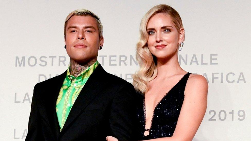 Chiara Ferragni poses with her husband Fedez at the 76th Venice Film Festival