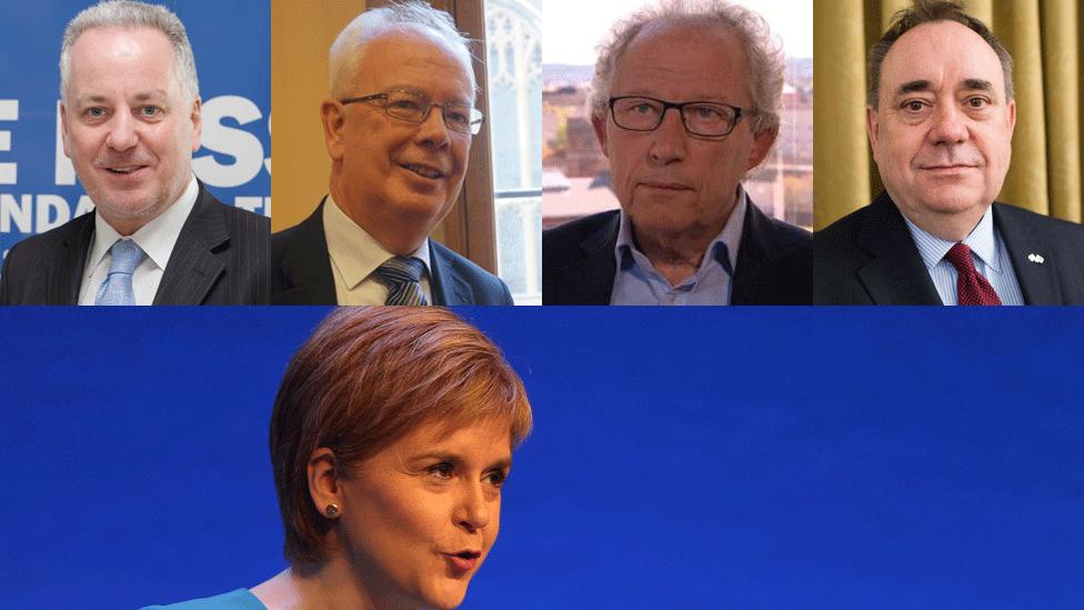 Nicola Sturgeon and from top - Jack McConnell, Jim Wallace, Henry McLeish and Alex Salmond