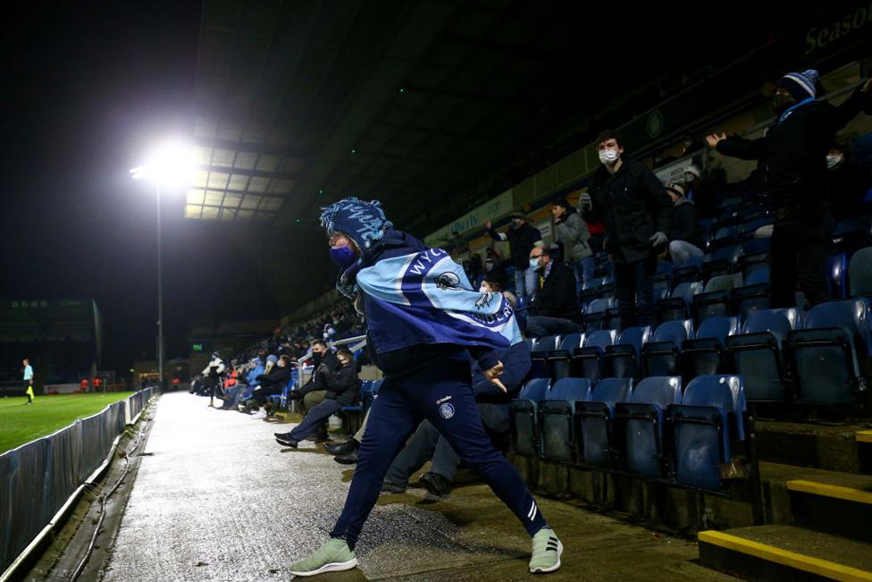 A Wycombe Wanderers fan reacts