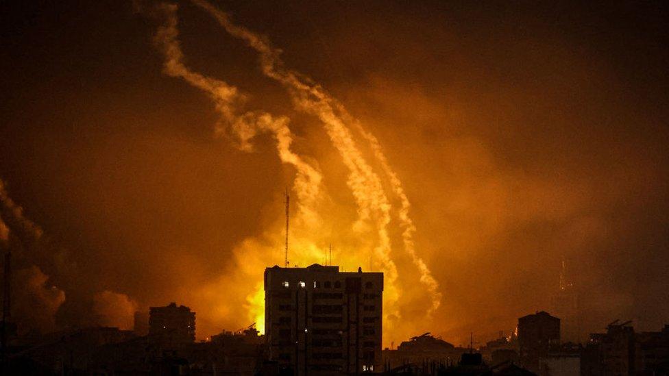 Smoke rises and billows in different regions of Gaza