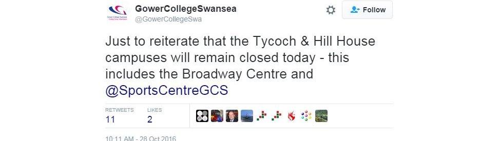 Twitter post from Gower College