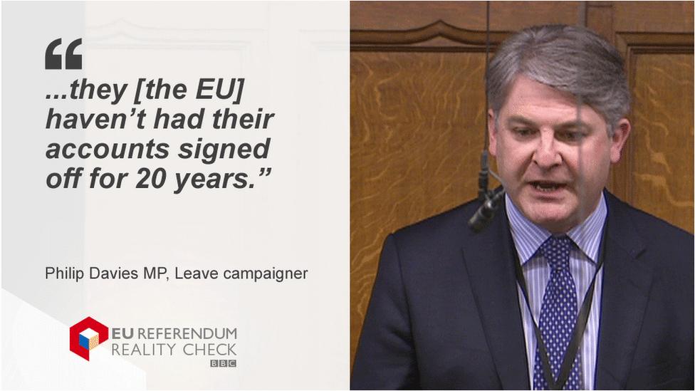 Philip Davies saying: ...they [the EU] haven't had their accounts signed off for 20 years