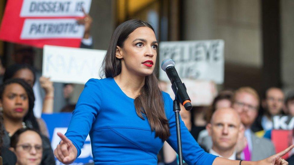 Alexandria Ocasio-Cortez at a rally