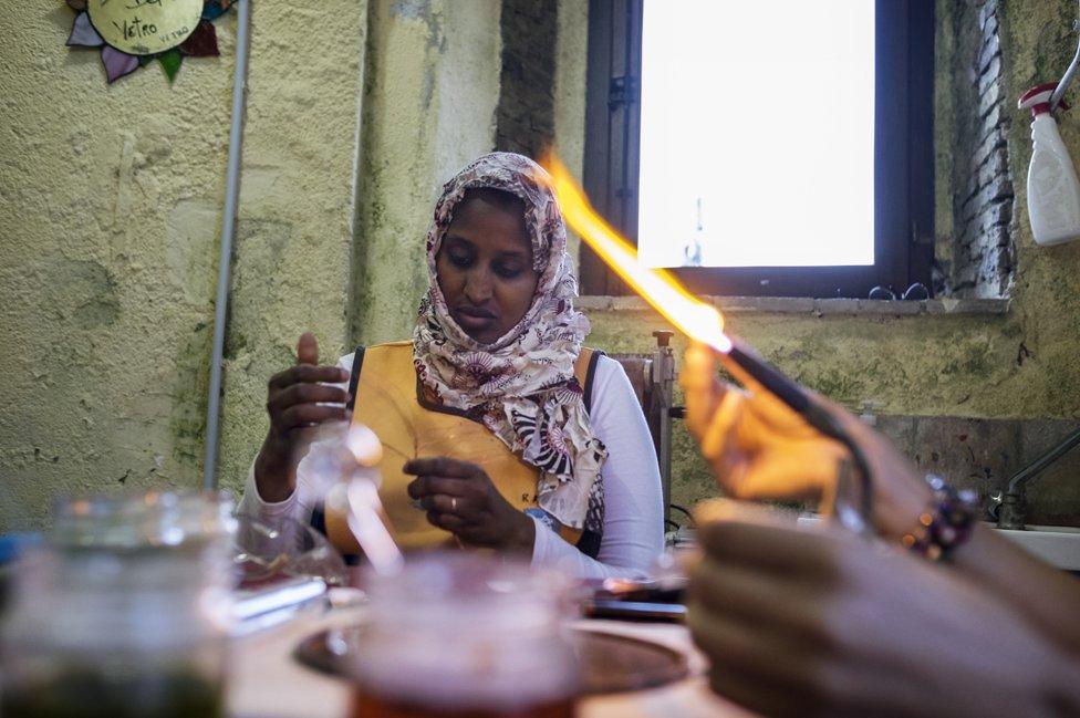 Rawda at work in a glassmakers workshop