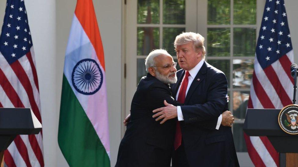 Narendra Modi hugs Donald Trump