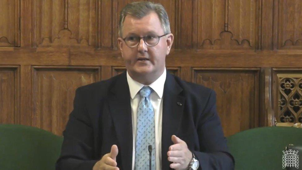 Sir Jeffrey Donaldson speaks at a sitting of the Northern Ireland Affairs Committee