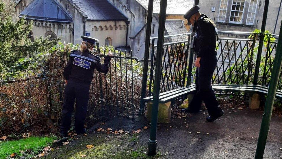 Officers carry out a 'knife sweep'